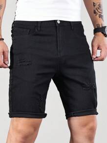 Manfinity Homme Hombres Shorts algodón desgarro crudo - Negro - Ver 1