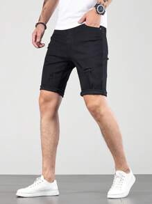 Manfinity Homme Hombres Shorts algodón desgarro crudo - Negro - Ver 3