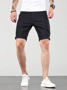 Manfinity Homme Hombres Shorts algodón desgarro crudo - Negro - Ver 6