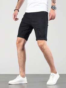Manfinity Homme Hombres Shorts algodón desgarro crudo - Negro - Ver 8