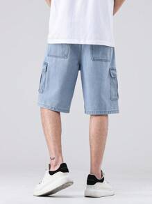 Manfinity EMRG Loose Men's Bermuda Denim Shorts With Fabric, Flap Pockets And Side Design - Light Wash - View 2