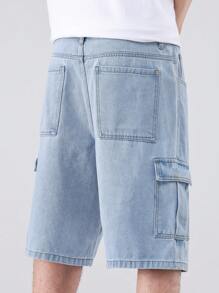 Manfinity EMRG Loose Men's Bermuda Denim Shorts With Fabric, Flap Pockets And Side Design - Light Wash - View 4