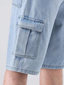 Manfinity EMRG Loose Men's Bermuda Denim Shorts With Fabric, Flap Pockets And Side Design - Light Wash - View 5