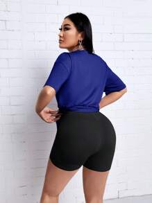 SHEIN SXY 蝴蝶和字母圖案落肩T恤和騎行褲 - 彩色 - 查看 2