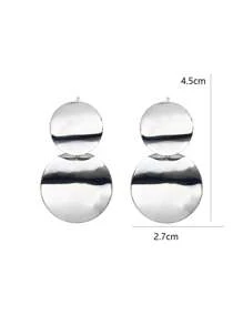 1 Pair Retro Fashion Metal Round Disc Earrings - Antique Silver - View 4