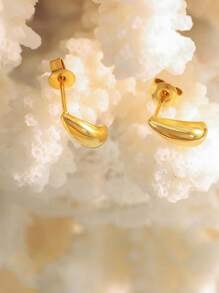 1pair Stainless Steel Korean Style Fashion Simple Versatile Luxury Light Drop Earrings With Unique Design, Sweet Style And Gentle Elegant For Daily Wear, And Elegant Mini Water Drop Shape