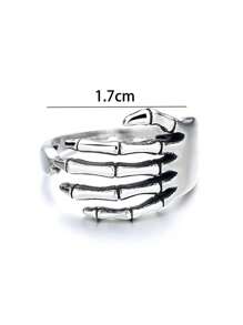 Nooxian 1入組復古銅骷髏手設計開口戒指適合女士適用於日常 - 復古銀色 - 查看 3