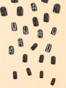 24 chiếc Móng tay giả sọc vuông ngắn & 1 tấm băng keo & 1 dũa móng tay - Nhiều màu - Xem 4