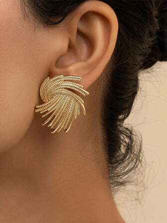 1 对时尚锌合金不对称螺旋设计耳钉，适合女士日常生活