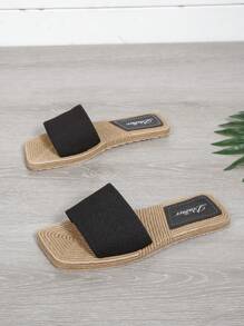 Damskie antypoślizgowe kapcie z jednym paskiem, wakacyjne czarne klapki z tkaniny na lato - Czarne - Zobacz 2