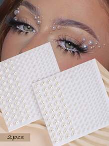 2 Piezas 3d Pegatinas De Gemas De Perla Simuladas En Forma De Media Luna Para Maquillaje De Bricolaje, Festival De Música, Fiesta Y2k, Decoración De Ojos Y Cara - Blanco - Ver 1