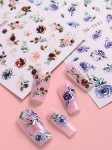 FULL BEAUTY 2 tờ Nhãn dán móng tay nghệ thuật in hoa - Màu tím - Xem 4