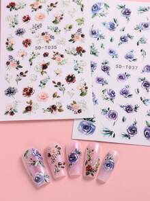 FULL BEAUTY 2 tờ Nhãn dán móng tay nghệ thuật in hoa - Màu tím - Xem 6