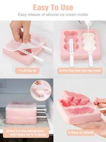SHEIN Basic living 1入組矽膠冰棒模具現代主義心形設計廚房用DIY冰棒模具夏季