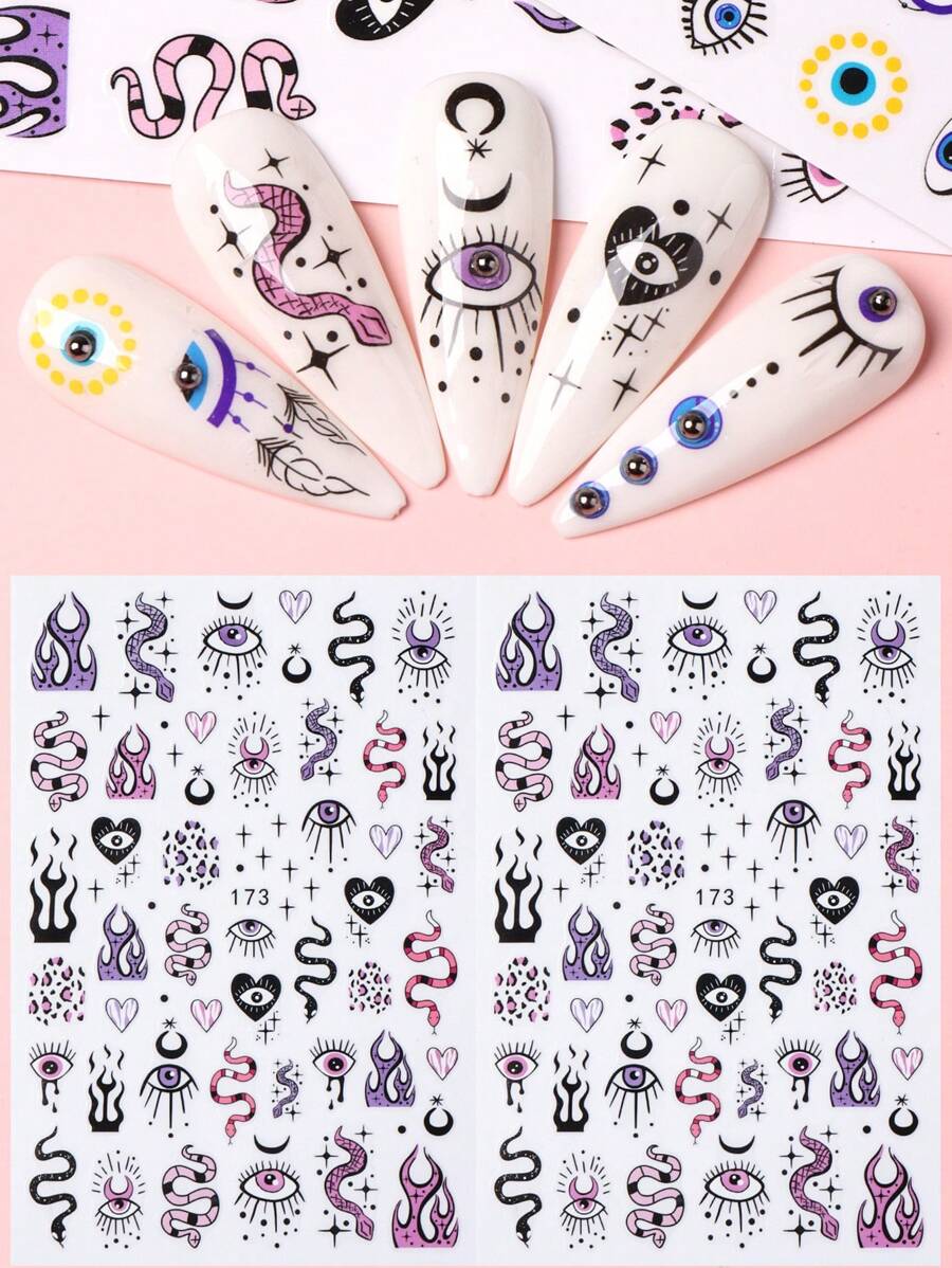 FULL BEAUTY 2sheets Snake Print Nail Art Sticker Nail Stickers DIY - Multicolor - View 1