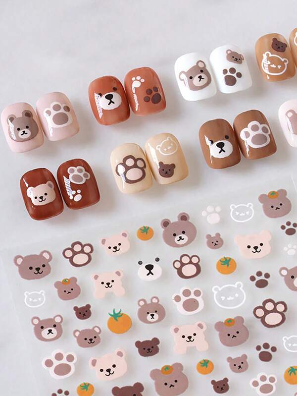 1sheet Cartoon Bear Print Nail Art Sticker Nail Stickers DIY