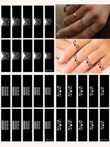 3pcs Finger Pattern Hollow Out Tattoo Stencil Template - Black - View 1