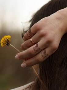 3pcs Finger Pattern Hollow Out Tattoo Stencil Template - Black - View 4