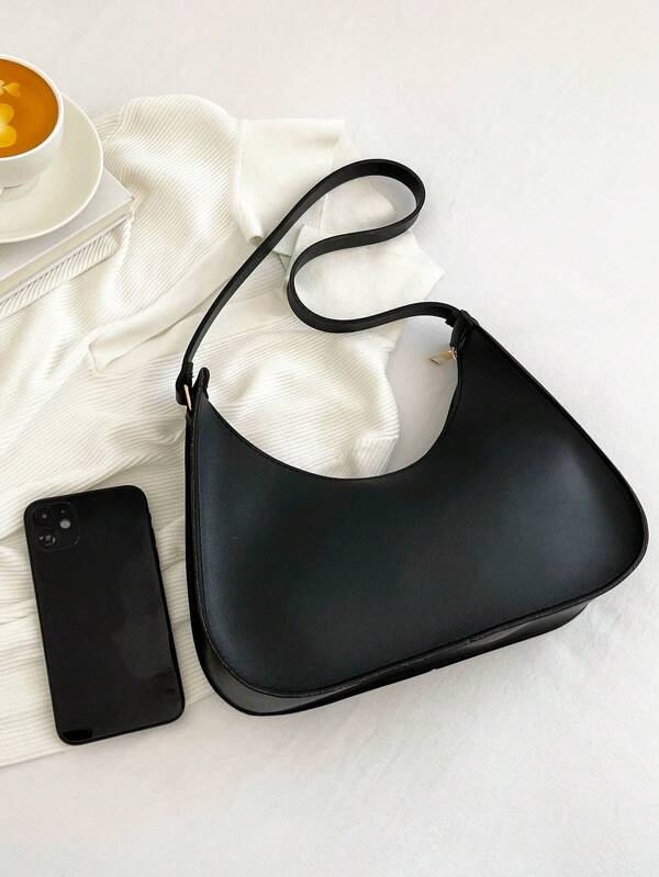 Medium Hobo Bag Minimalist Black With Zipper, Shoulder Bags for Women