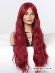 Long Body Wave Synthetic Wig With Bangs - Red - View 2