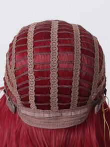 Long Body Wave Synthetic Wig With Bangs - Red - View 3