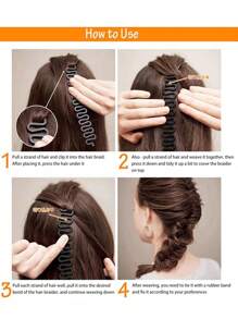 Fishbone Wave, Wusong Braid, Twist Braiding Hair Styling Tool, Bun Maker - Black - View 2