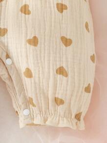 嬰兒女孩心形印花荷葉邊蝴蝶結前綁連體衣 - 杏色 - 查看 4