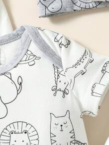 SHEIN Đứa bé trai 3pcs Đồ họa Hoạt hình Áo liền quần chặt & 1 Miếng Sọc Quần & 1 Miếng Áo liền quần & Phụ kiện Mũ & Bib & Găng tay & Vớ - Xanh và trắng - Xem 5