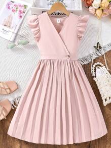 SHEIN Chicas Vestido ribete con fruncido bajo fruncido - Rosa vieja - Ver 1