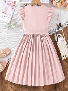 SHEIN Chicas Vestido ribete con fruncido bajo fruncido - Rosa vieja - Ver 2