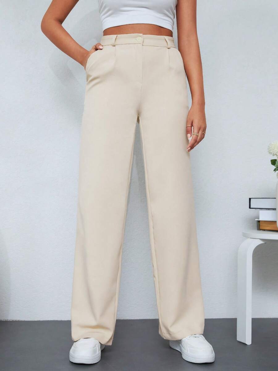 Cloudara Solid Slant Pocket Suit Trousers - Apricot - View 1