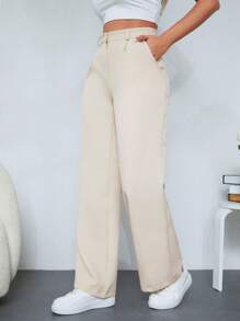 Cloudara Solid Slant Pocket Suit Trousers - Apricot - View 5