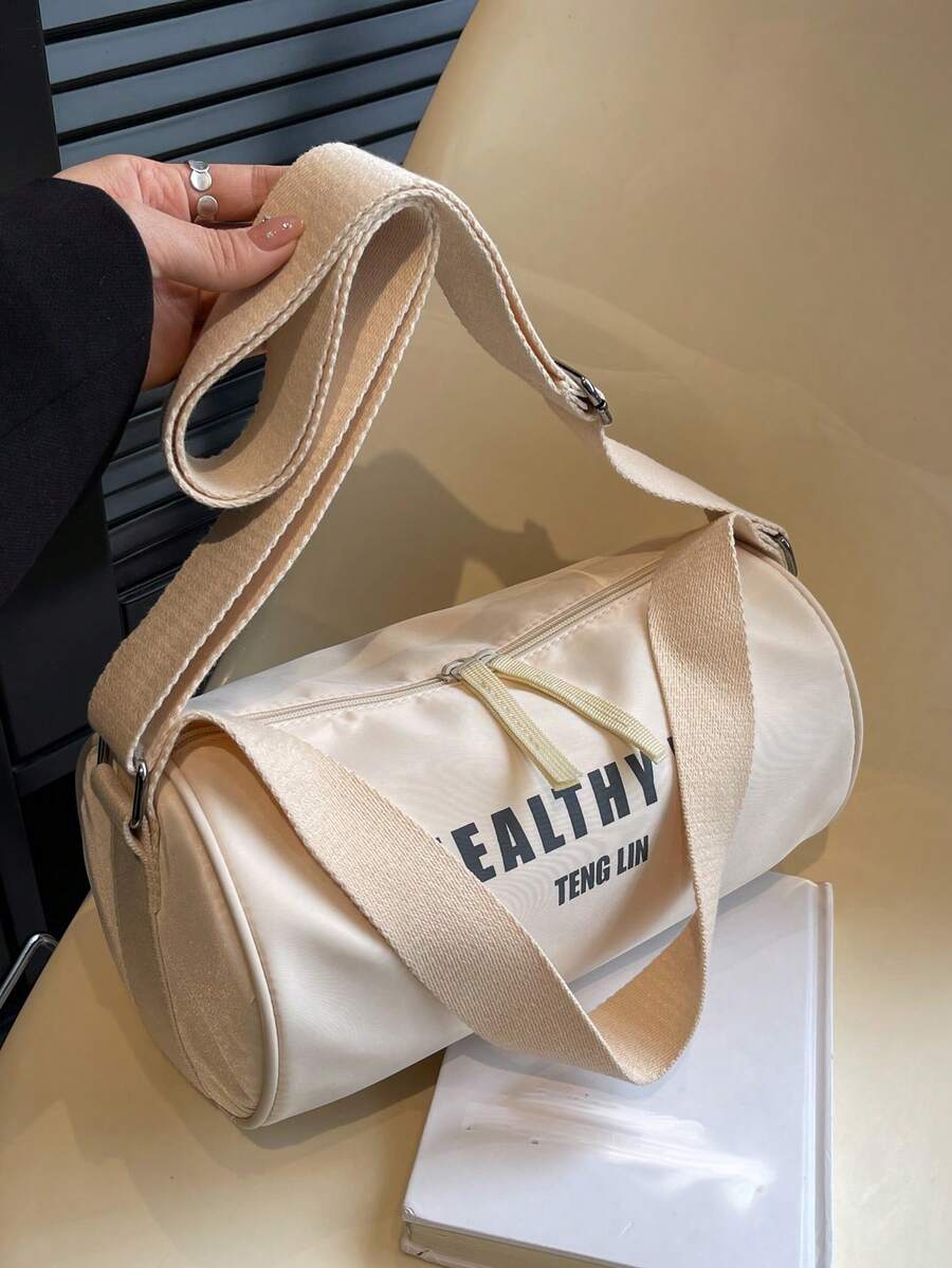 Bolso cubo con estampado de letra de moda con tira ajustable - Beis - Ver 1
