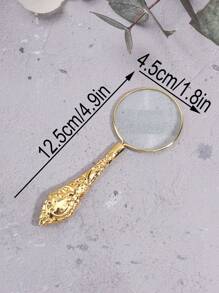 1pc Metallic Textured Glass Magnifier, Elegant Portable Magnifier For Office, School, Student, Reading Book - Gold - View 5