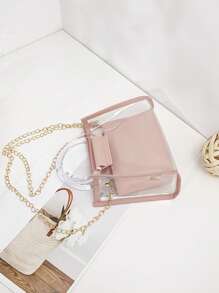 Clear Square Bag With Pink Inner Pouch Double Handle For Daily - Pink - View 2