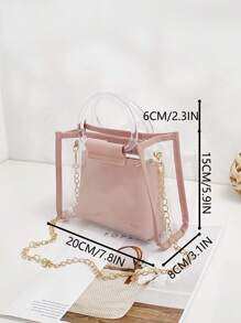 Clear Square Bag With Pink Inner Pouch Double Handle For Daily - Pink - View 6