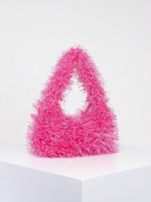 Medium Hobo Bag Fuzzy Pink Fashionable Valentines - Hot Pink - View 2