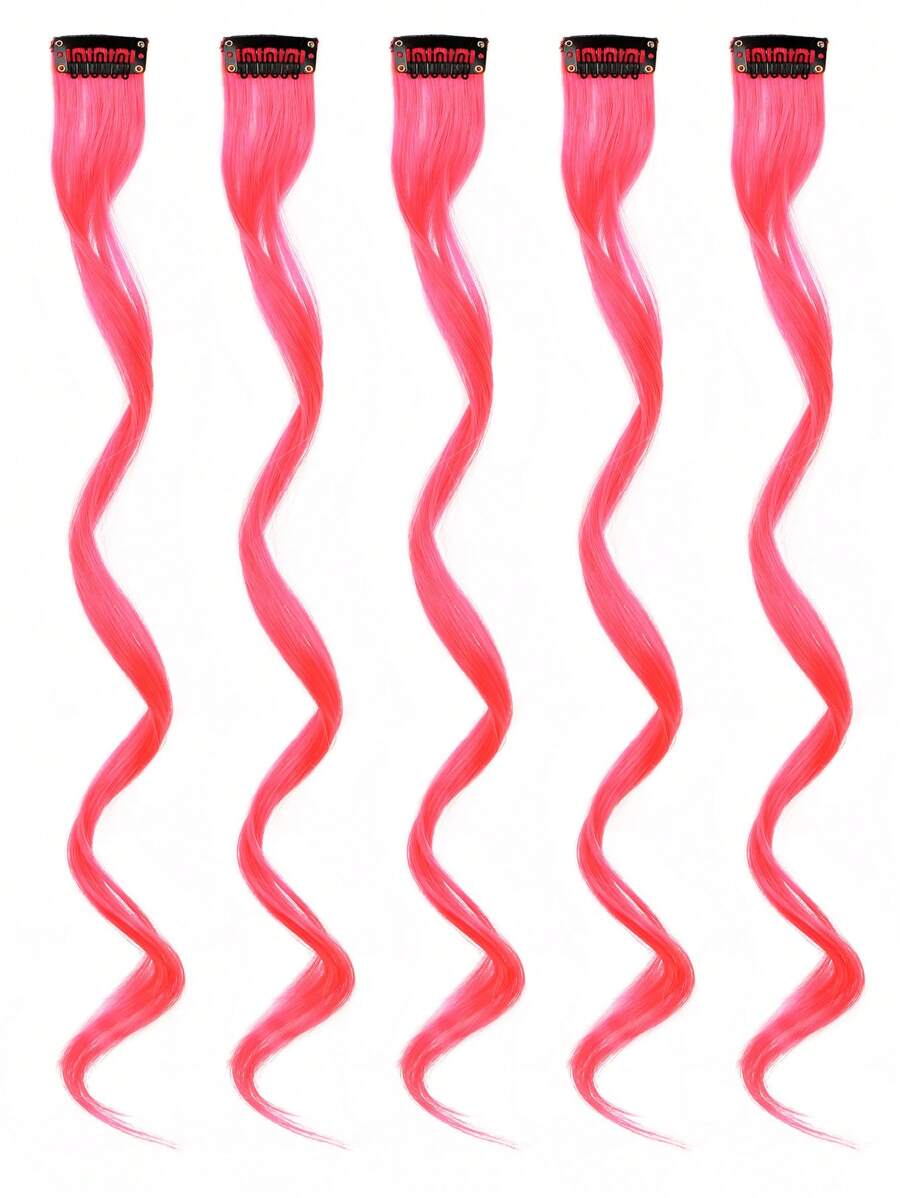 5 Chiếc Kẹp Màu Đỏ Hoa Hồng Trong Phần Mở Rộng Tóc, Kẹp Tóc Dài Xoăn Gợn Sóng 16 Inch Bằng Chất Tổng Hợp, Trang Phục Hóa Trang Halloween Tiệc Thời Trang Giáng Sinh Quà Tặng Năm Mới Cho Phụ Nữ Trẻ Em Bé Gái - Màu Hồng Tươi - Xem 1