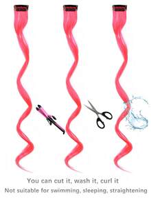 5 Chiếc Kẹp Màu Đỏ Hoa Hồng Trong Phần Mở Rộng Tóc, Kẹp Tóc Dài Xoăn Gợn Sóng 16 Inch Bằng Chất Tổng Hợp, Trang Phục Hóa Trang Halloween Tiệc Thời Trang Giáng Sinh Quà Tặng Năm Mới Cho Phụ Nữ Trẻ Em Bé Gái - Màu Hồng Tươi - Xem 5