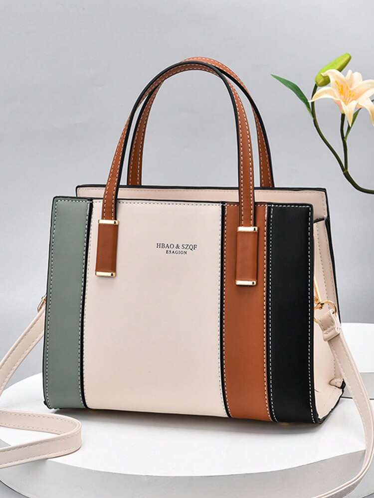 1pc Fashion Women Handbag, Shoulder Bag, Crossbody Bag, Tote Bag, Messenger Bag, Square Bag, Made Of PU Material, Suitable For Shopping, Dating, Social Events, Work Commute, Adjustable Strap, Elegant Minimalist Color Block Design, Eye-Catching Work Bags For Women