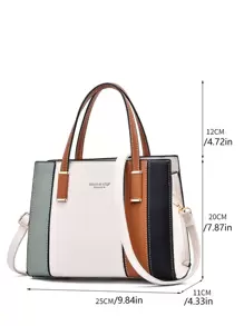 1 peça Bolsa de mão feminina da moda, bolsa de ombro, bolsa transversal, bolsa tote, bolsa carteiro, bolsa quadrada, feita de material PU, adequada para compras, namoro, eventos sociais, deslocamento para o trabalho, alça ajustável, design elegante e minimalista em blocos de cores, bolsas de trabalho atraentes para mulheres - Multicolorido - Ver 3