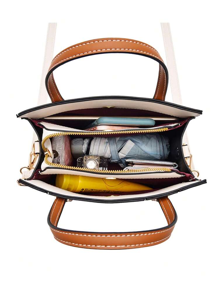 1pc Fashion Women Handbag, Shoulder Bag, Crossbody Bag, Tote Bag, Messenger Bag, Square Bag, Made Of PU Material, Suitable For Shopping, Dating, Social Events, Work Commute, Adjustable Strap, Elegant Minimalist Color Block Design, Eye-Catching Work Bags For Women