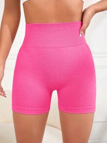 Yoga Basic Wideband Waist Sports Shorts - Pink - View 5