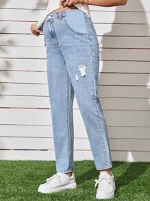 SHEIN Maternity High Waist Ripped Jeans Mom Jeans