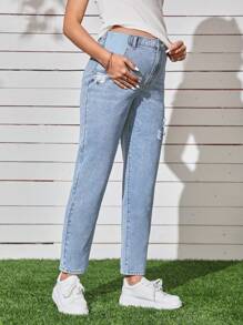 SHEIN Maternity High Waist Ripped Jeans Mom Jeans