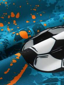 Young Boy Football Print Drawstring Waist Swim Shorts - Multicolor - View 5