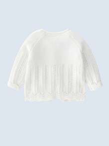 Baby Raglan Sleeve Scallop Trim Pointelle Knit Cardigan - White - View 2