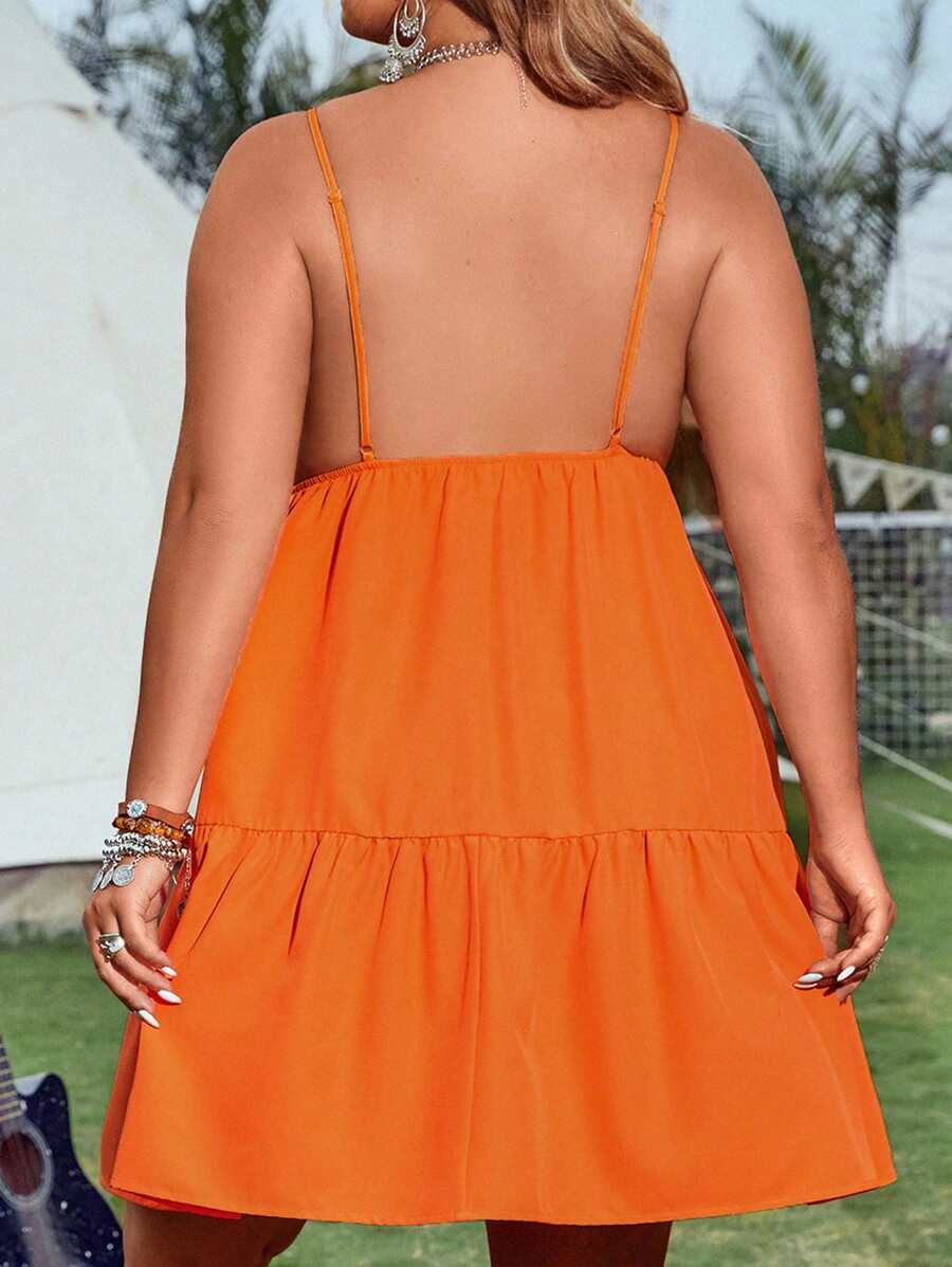 SHEIN VCAY Plus Ruffle Hem Cami Dress - Orange - View 1