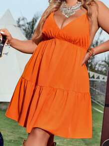 SHEIN VCAY Plus Ruffle Hem Cami Dress - Orange - View 4