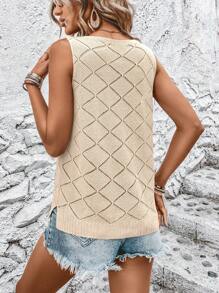 SHEIN LUNE Solid Pointelle Knit Sweater Vest - Apricot - View 2